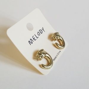 Melody Jewelry - Melody Gold Color Panther Semi-Hoop Earrings Melody Jewelry - Melody Gold Color Panther Semi-Hoop Earrings
